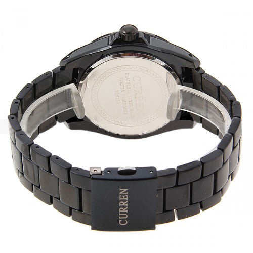 Curren Quartz Men's Black Stainless Steel Waterproof Watch (White 4.4cm Dial) - CUR083