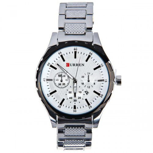 Curren Men's Chronograph with Stainless Steel Band (White 4.7cm Dial) - CUR006