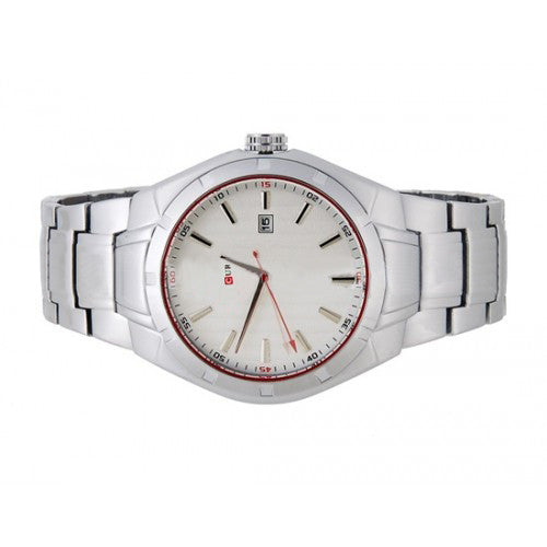 Curren Men's Stainless Steel Watch with Red Accents (White 4.5cm Dial) - CUR023