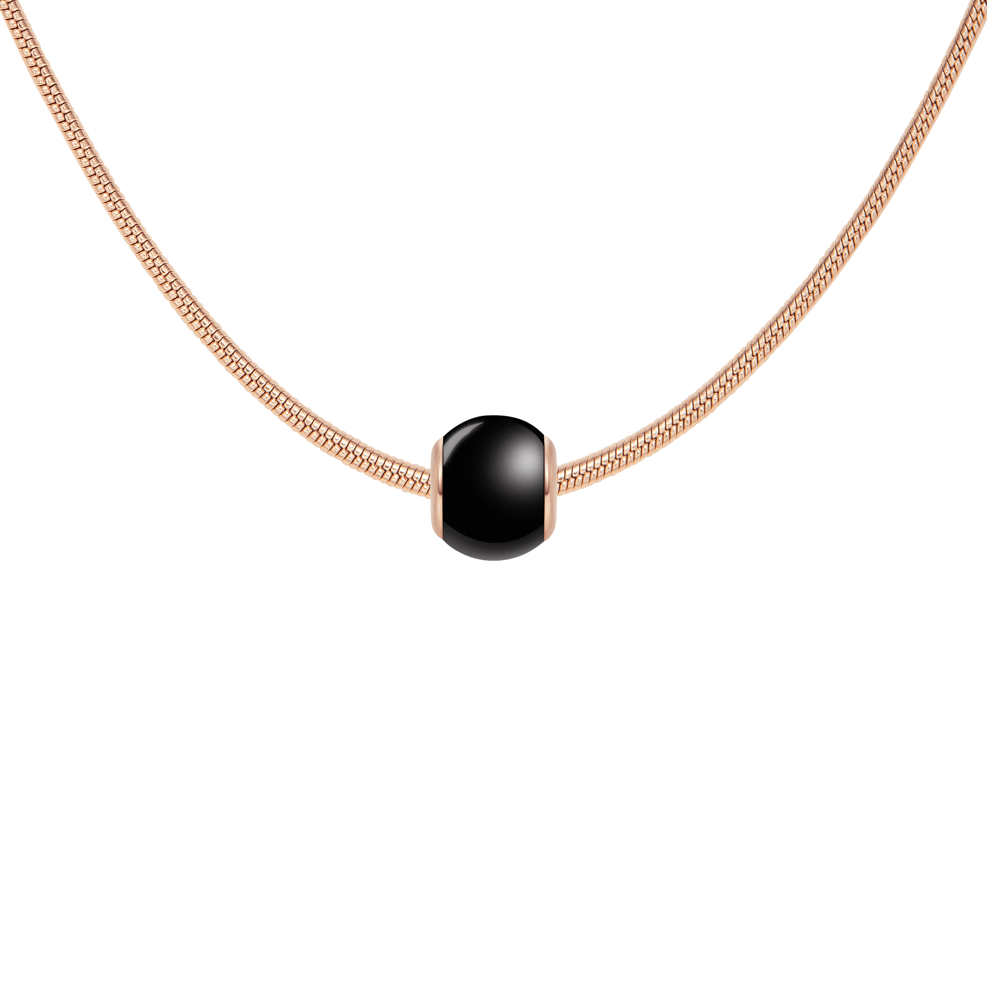 Black Orb Rose Gold Charm + Snake Necklace RG