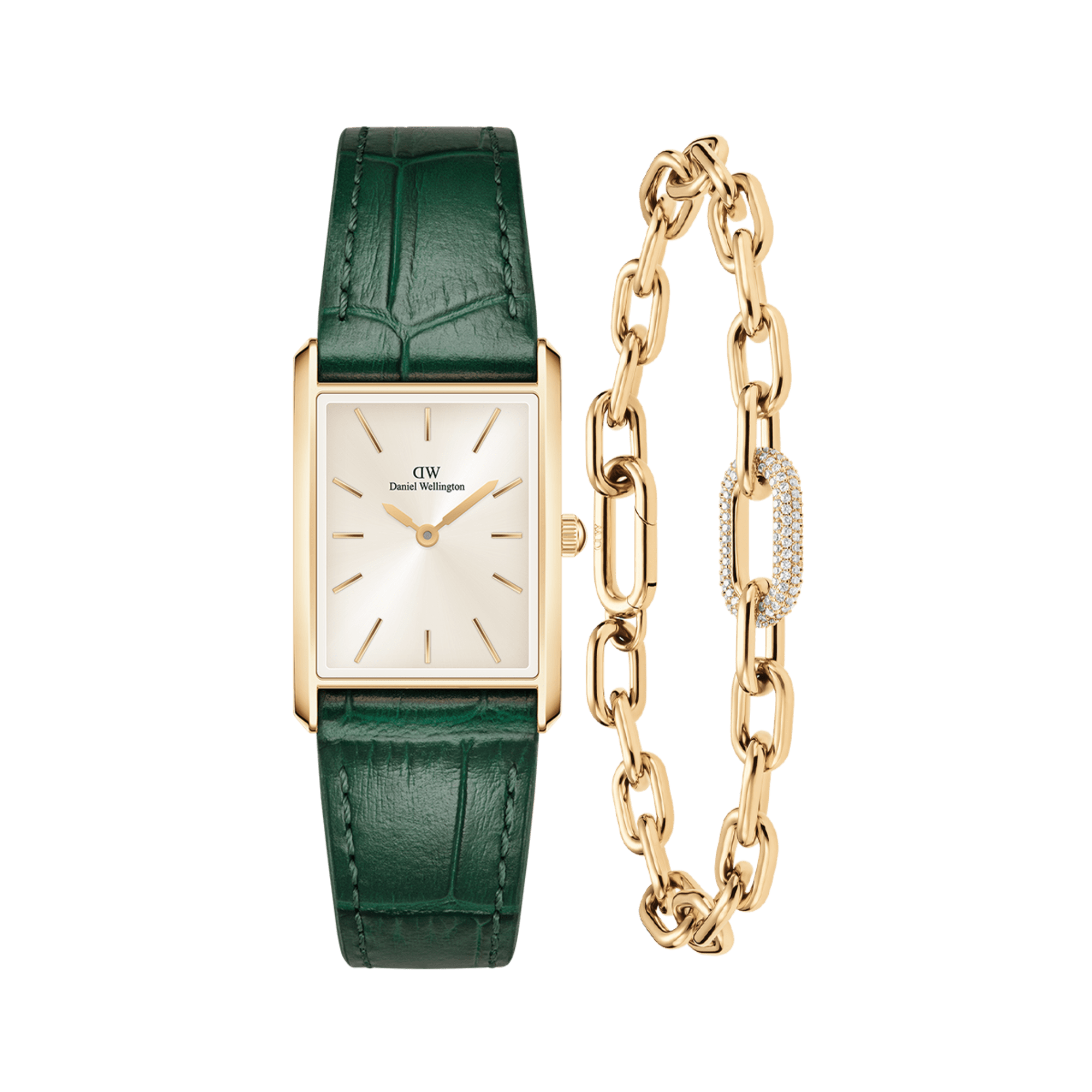 Bound Crocodile Champagne Sunray & Crystal Link Bracelet Gold