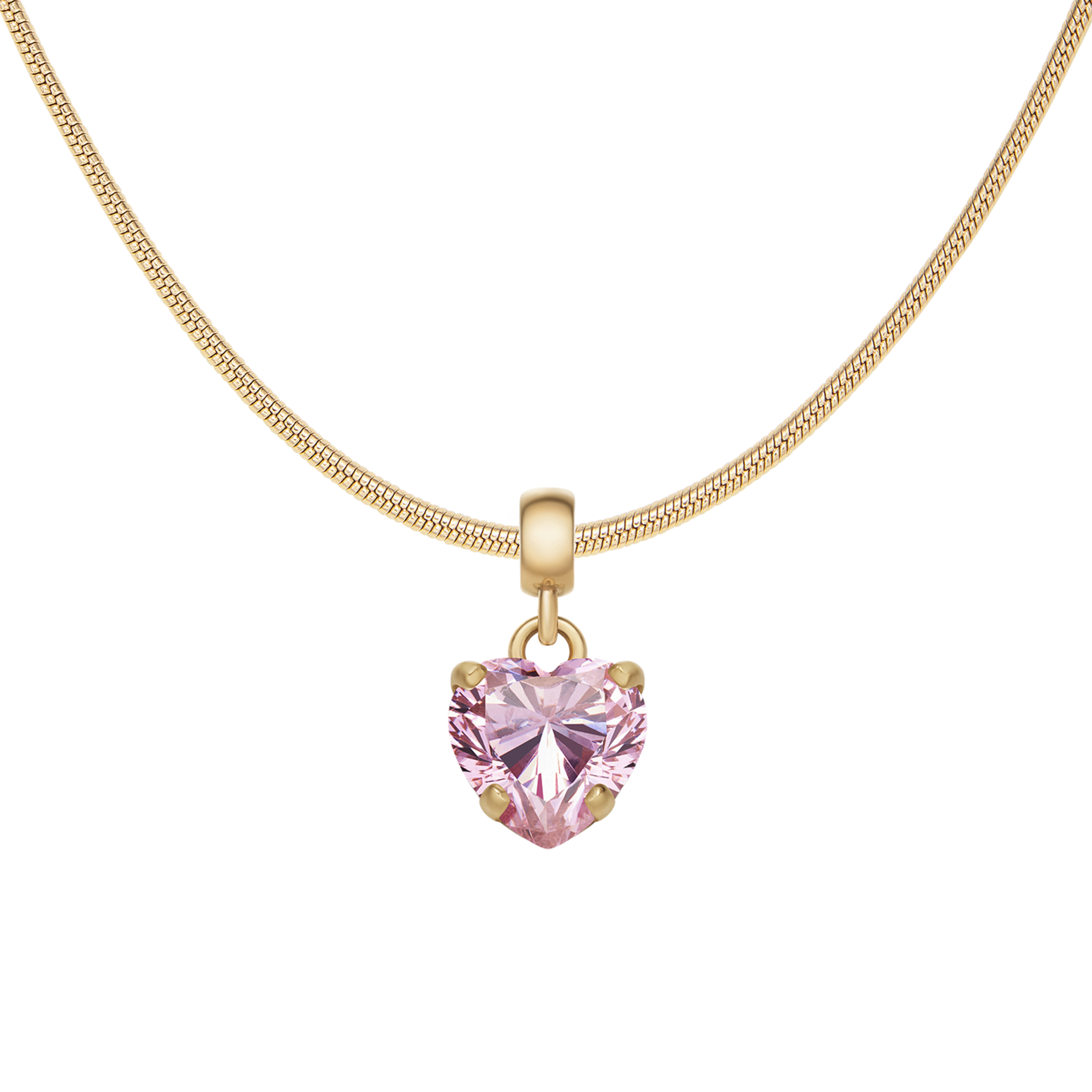 Heart Crystal Pink Gold Charm + Snake Necklace G