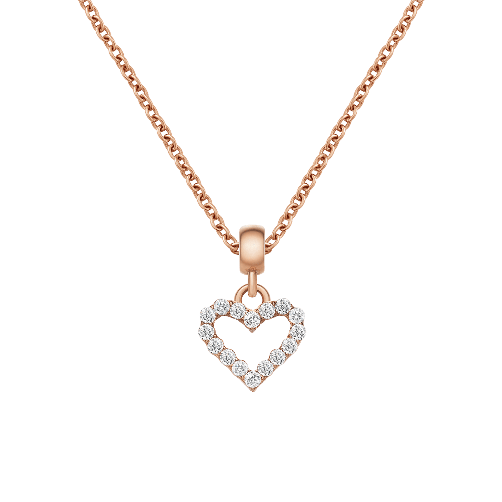 Heart Contour White Crystal Rose Gold Charm + Chain Necklace RG