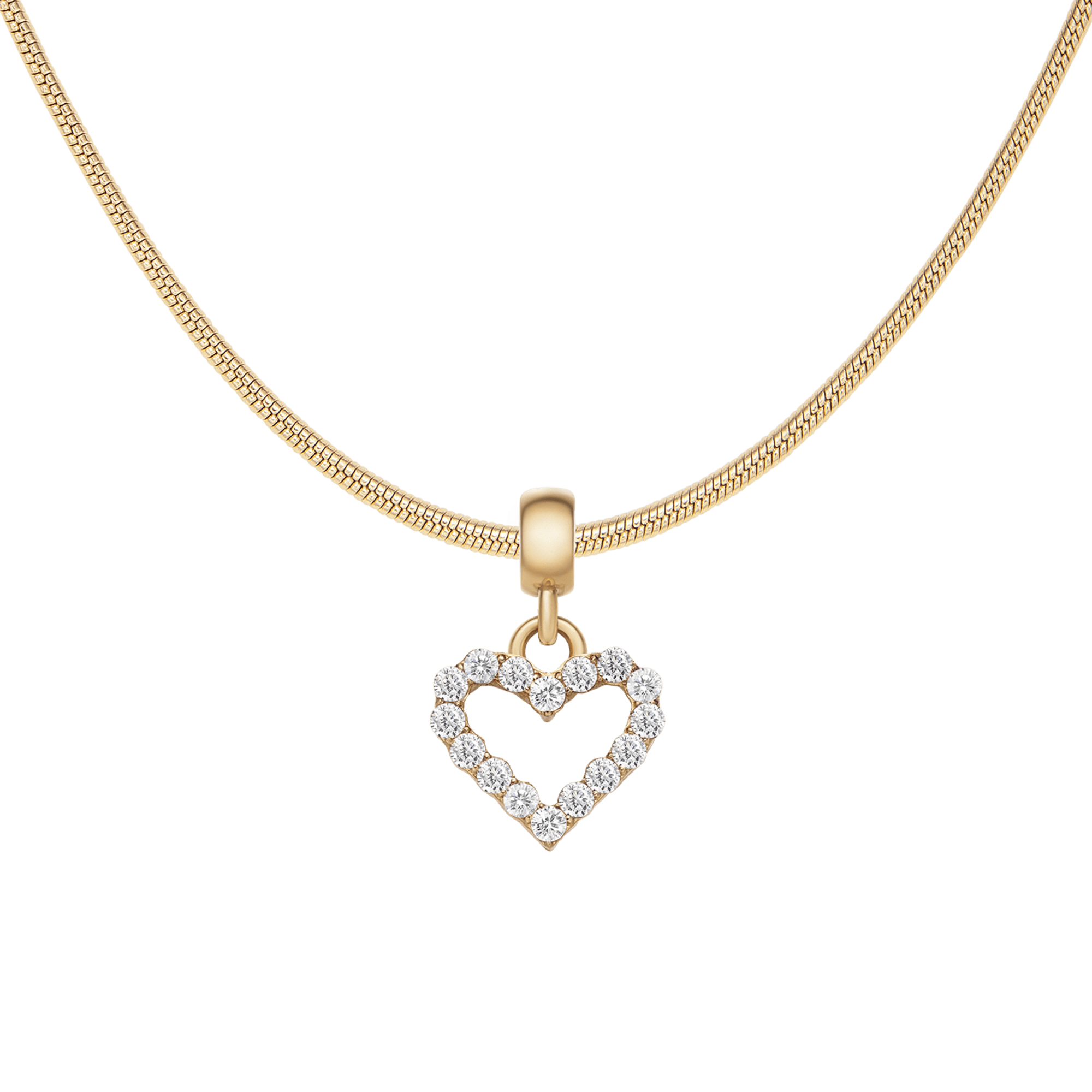 Heart Contour White Crystal Gold Charm + Snake Necklace G