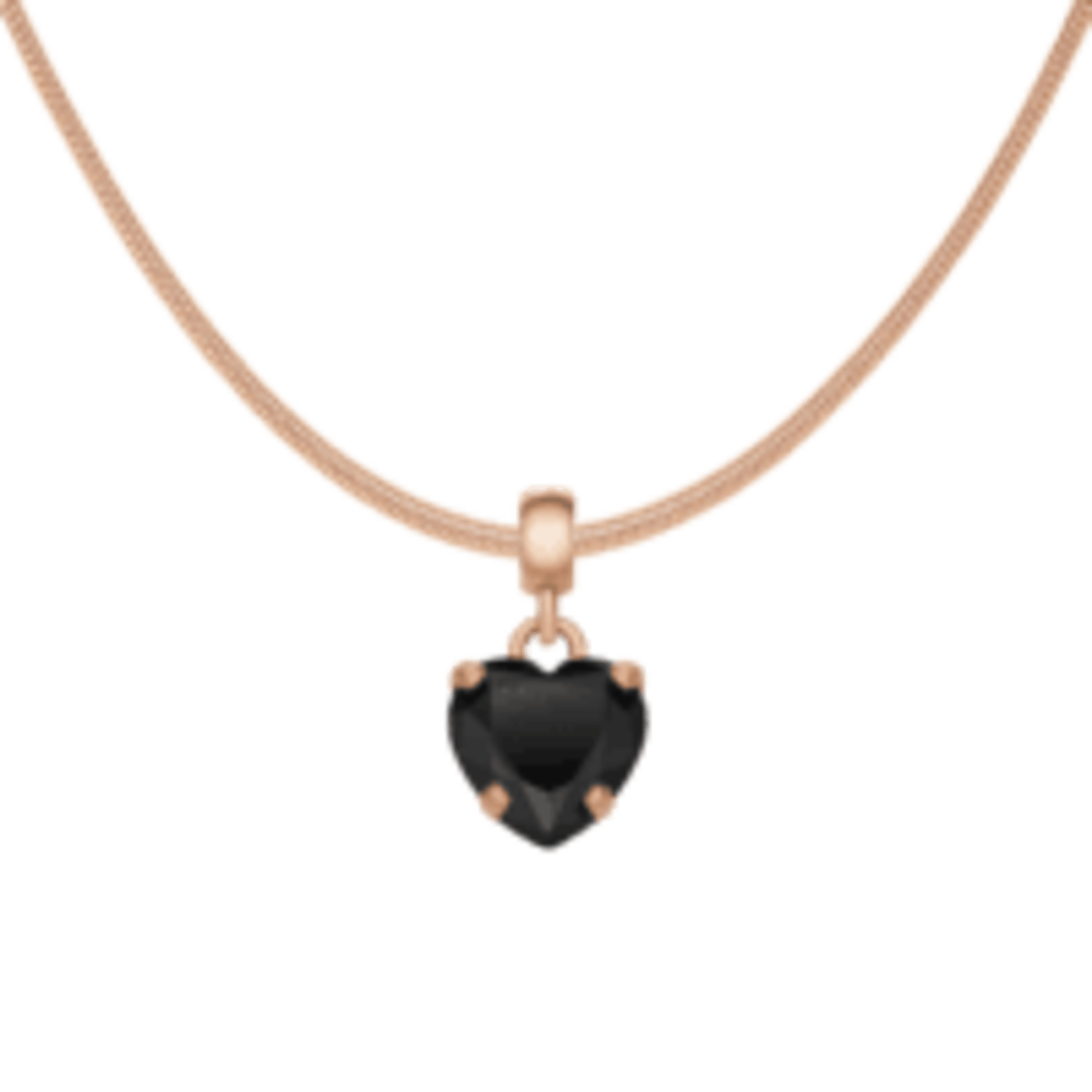 Heart Crystal Black Rose Gold Charm + Snake Necklace RG
