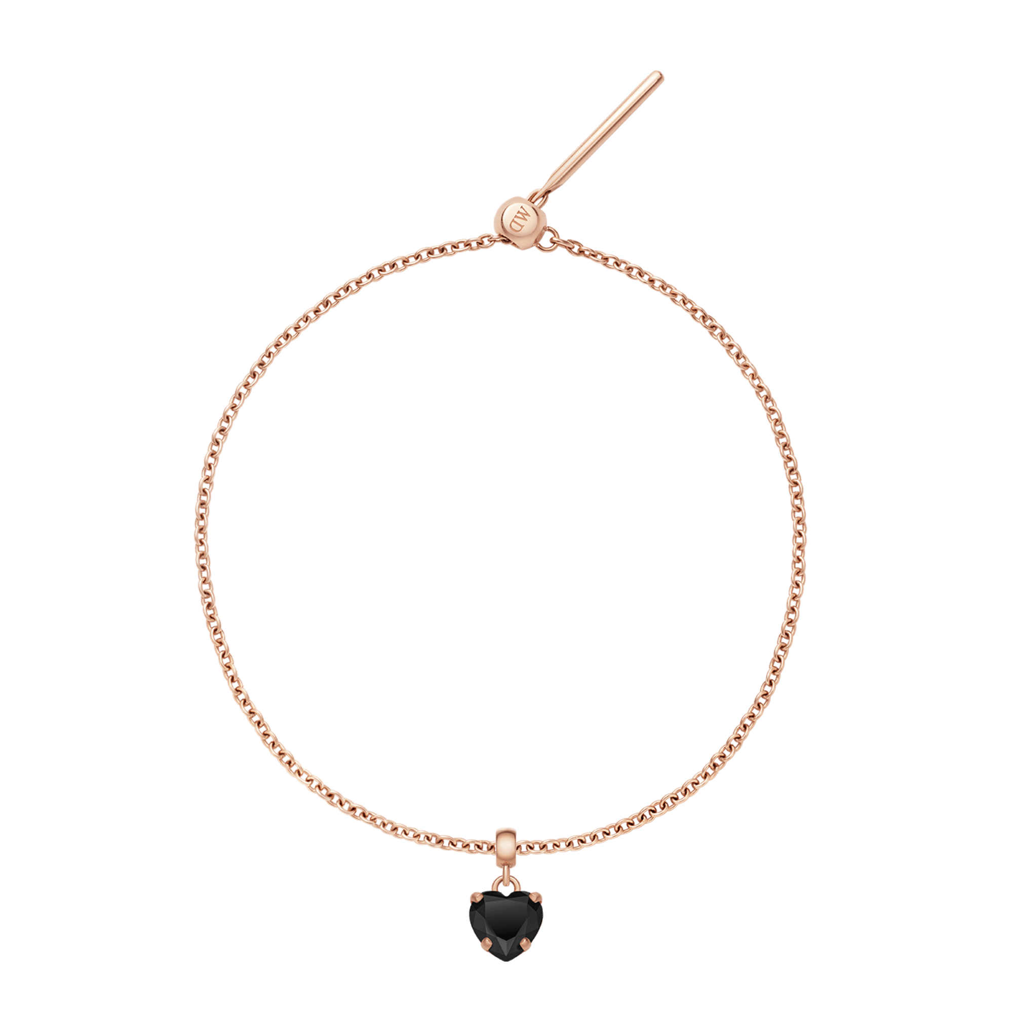 Heart Crystal Black Rose Gold Charm + Chain Bracelet RG