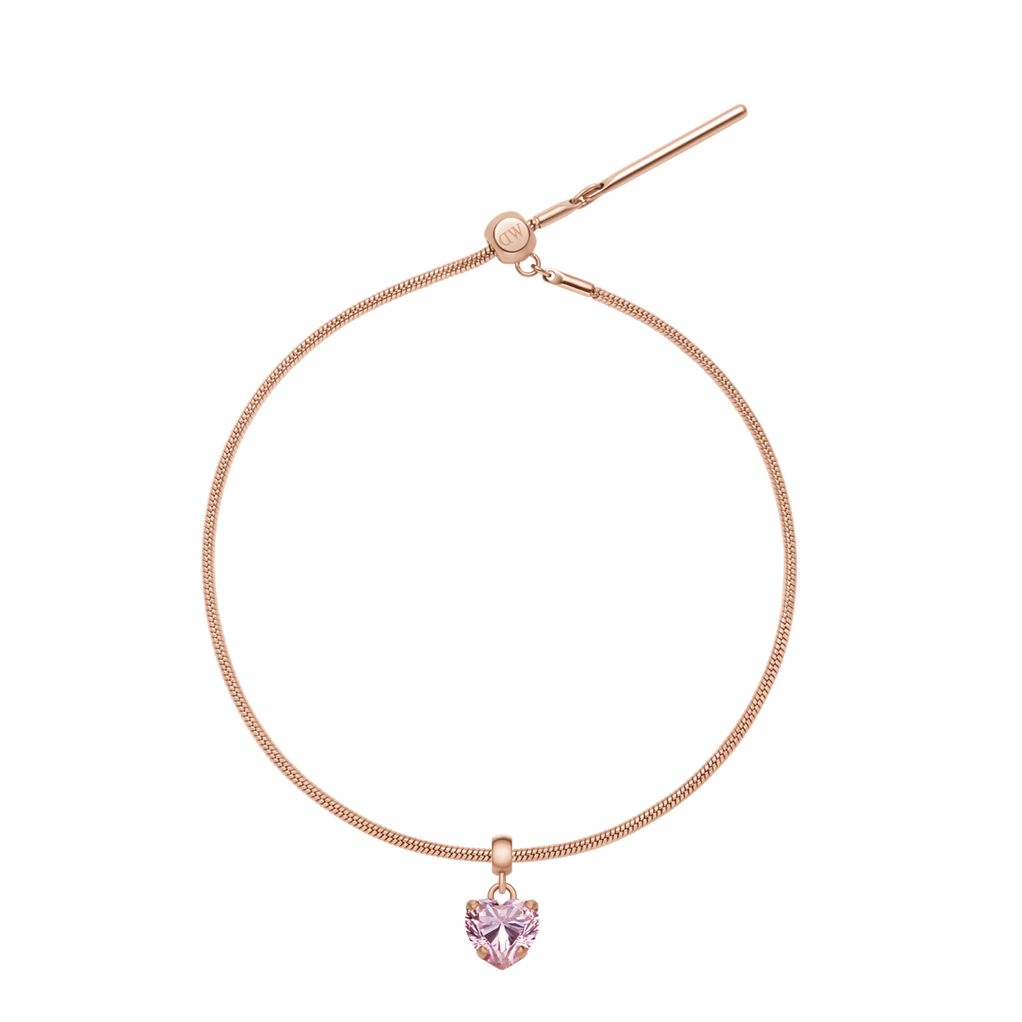 Heart Crystal Pink Rose Gold Charm + Snake Bracelet RG
