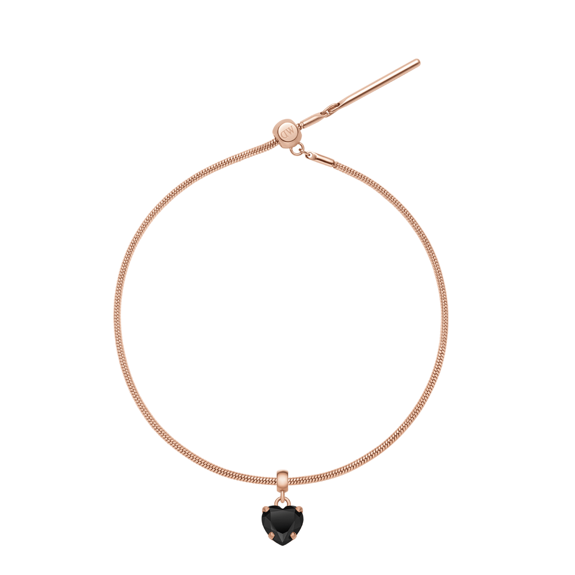 Heart Crystal Black Rose Gold Charm + Snake Bracelet RG
