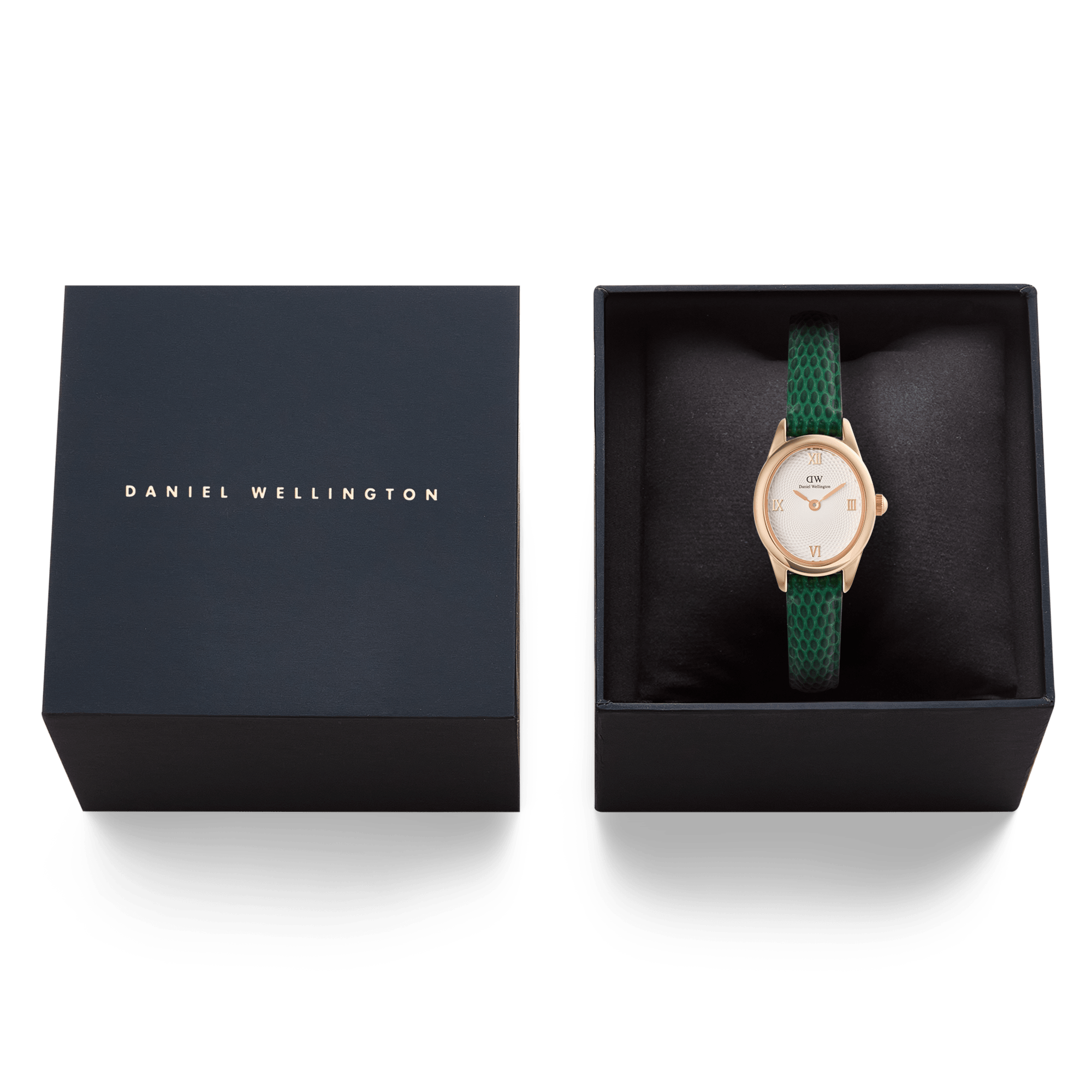 Ophelia Mini Green Lizard White Guilloché Rose Gold