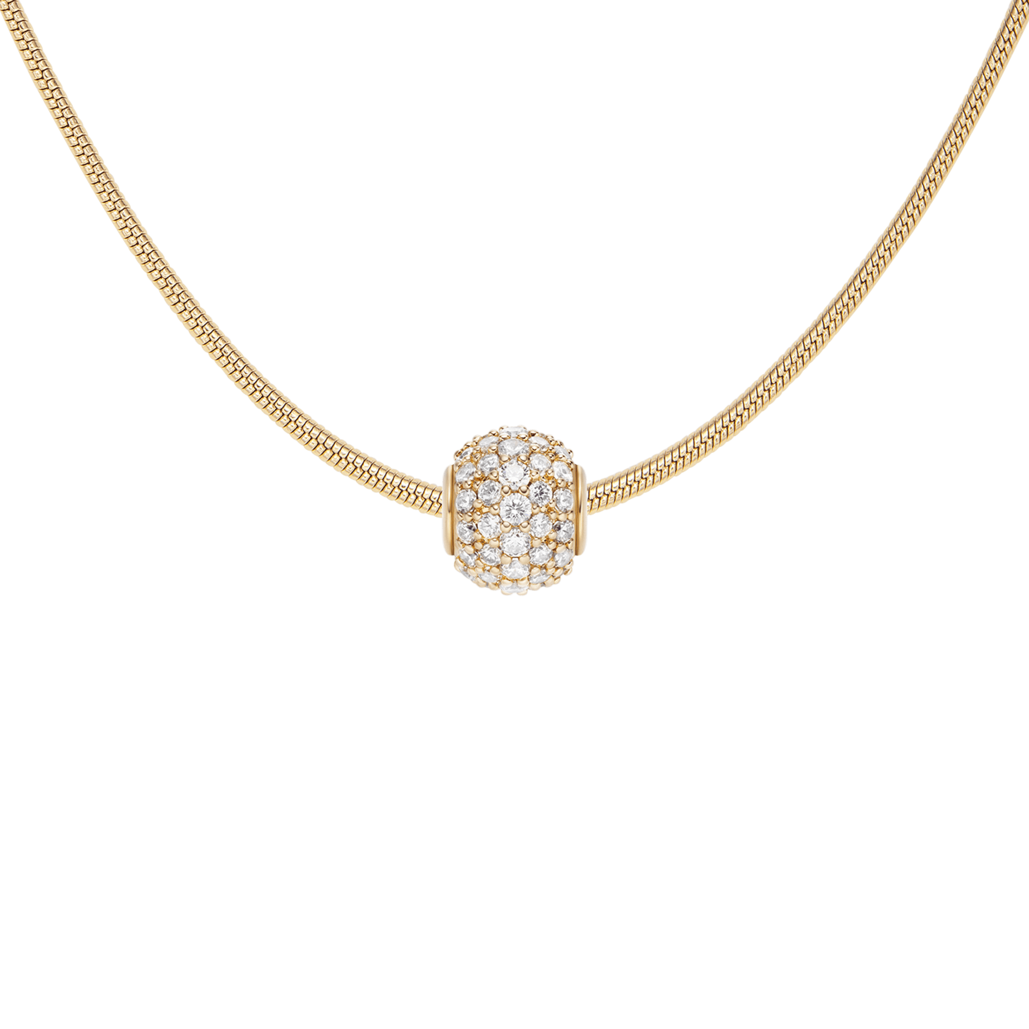 Pave Orb White Crystal Gold Charm + Snake Necklace G