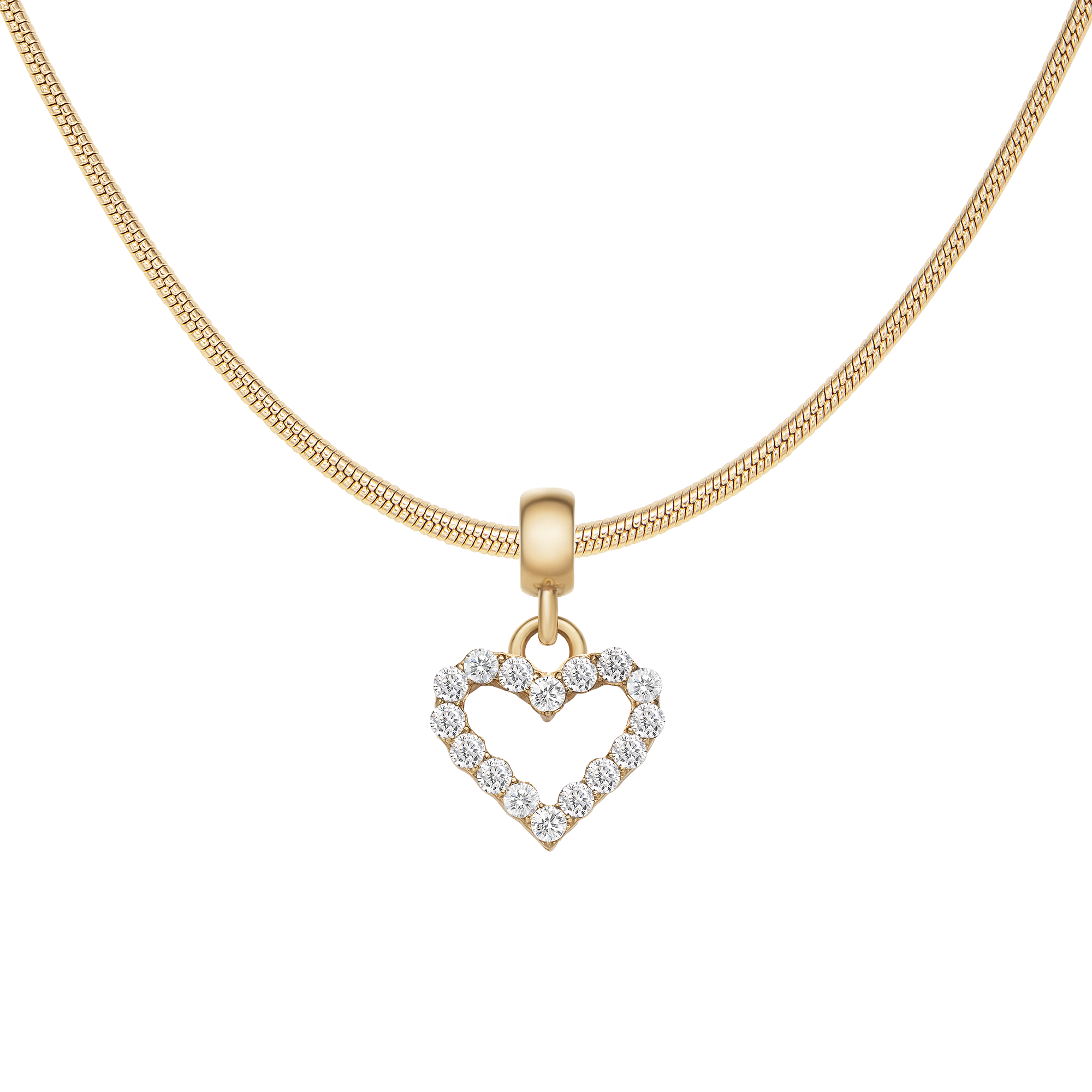 Heart Contour White Crystal Charm Gold