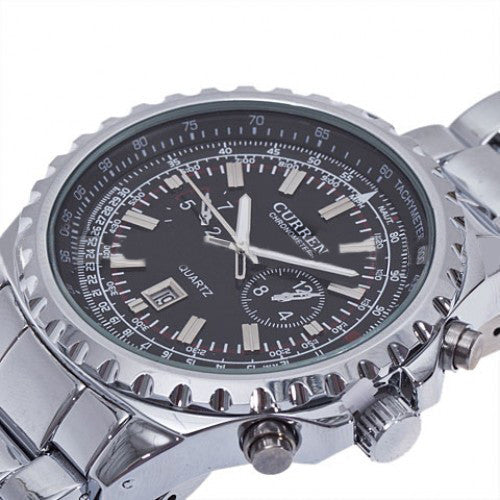 Curren Quartz Men's Stainless Steel (Black 4.5cm Dial) - CUR074