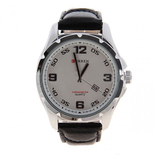 Curren Men's Watch and Leather Band (White 4.6cm Dial) - CUR066