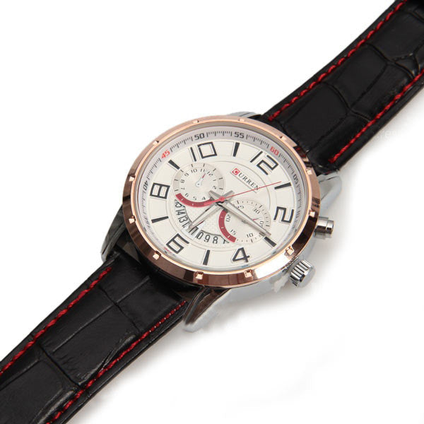 Curren Quartz Unisex Watch with Black Leather Band (White 4.7cm Dial) - CUR117