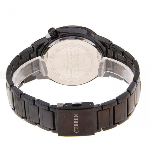 Curren Men's Black Stainless Steel Leisure Waterproof Watch (Black 4.4cm Dial) - Blue - CUR069