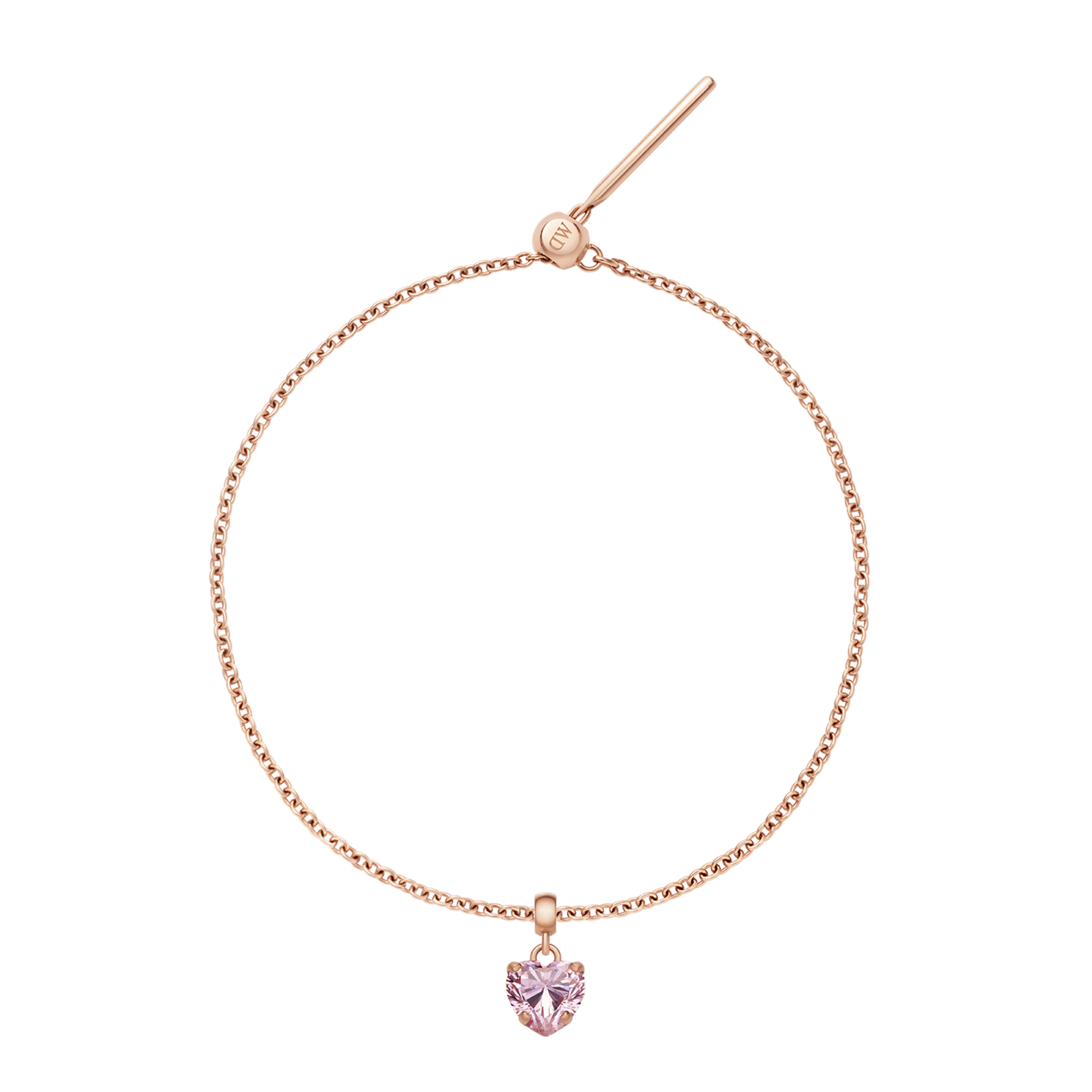 Heart Crystal Pink Rose Gold Charm + Chain Bracelet RG