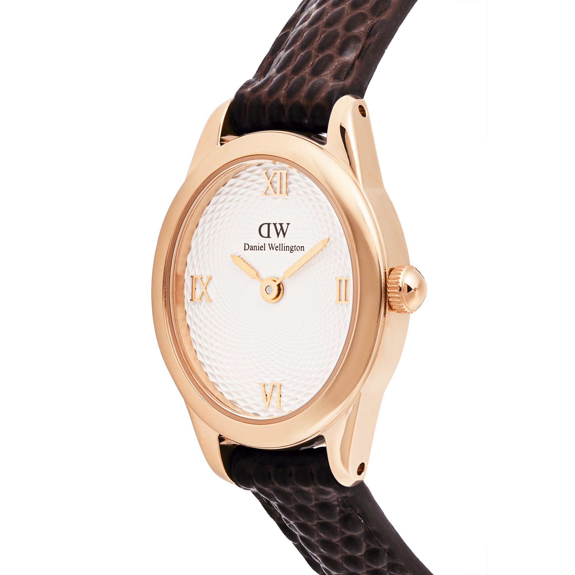 Ophelia Mini Dark Brown Lizard White Guilloché Rose Gold