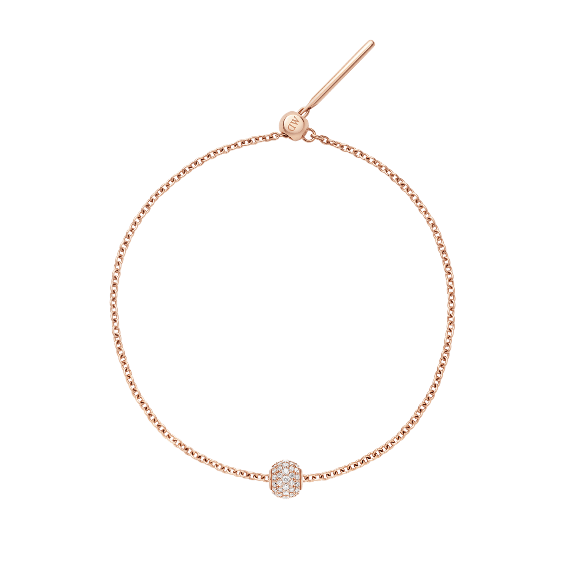 Pave Orb White Crystal Rose Gold Charm + Chain Bracelet RG