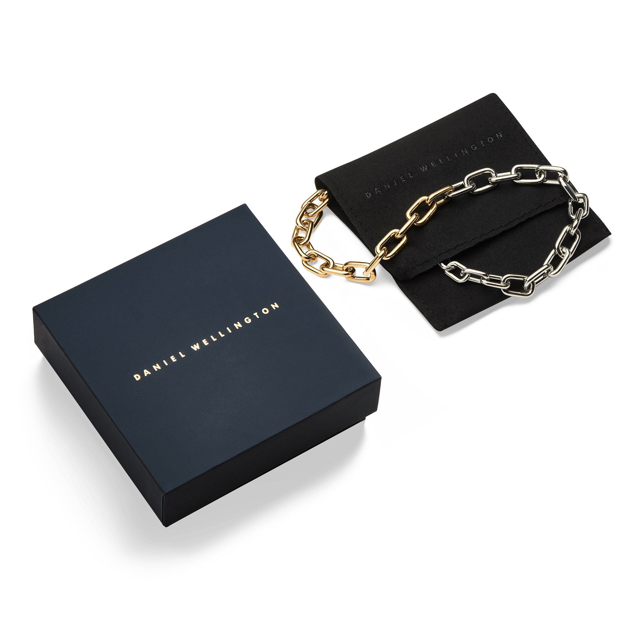 Contrast Link Necklace Two Tone Gold