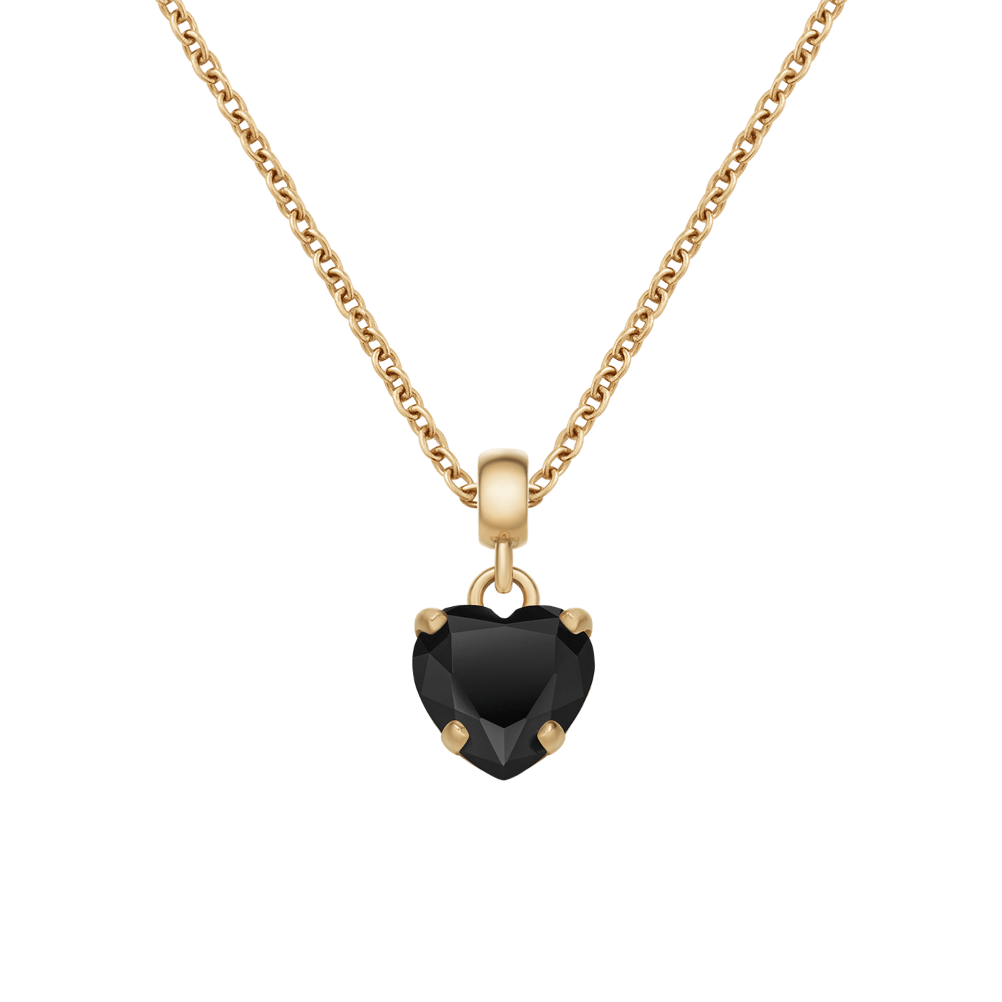 Heart Crystal Black Gold Charm + Chain Necklace G