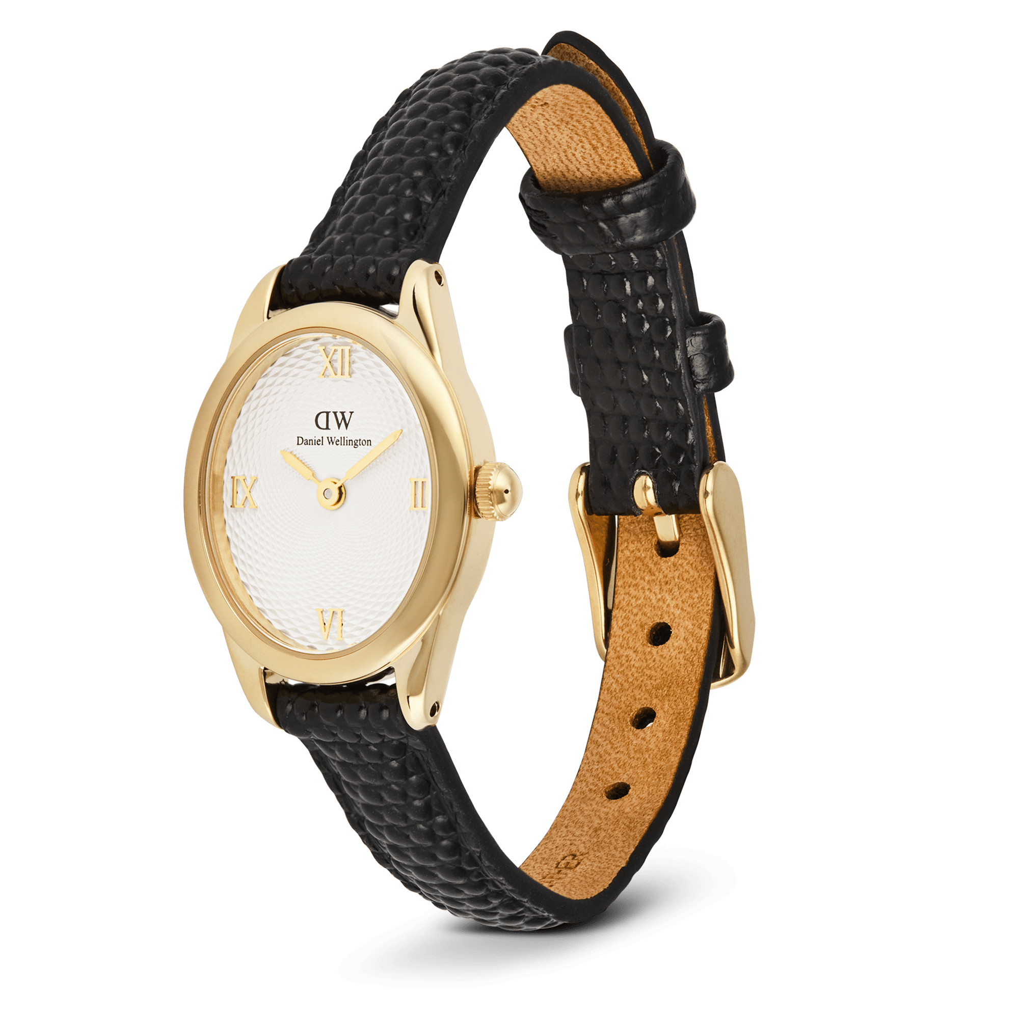 Ophelia Mini Black Lizard White Guilloché Gold