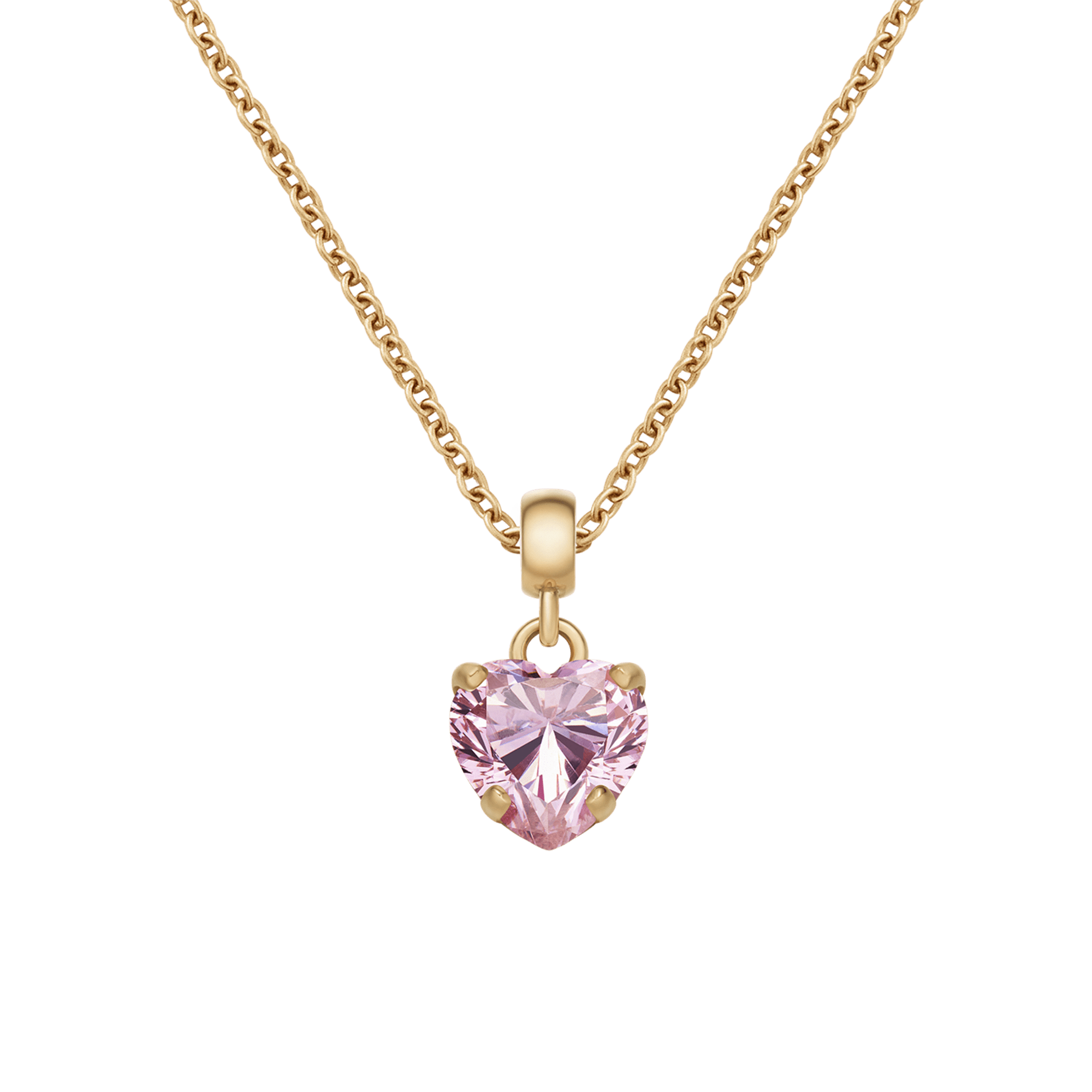 Heart Crystal Pink Gold Charm + Chain Necklace G
