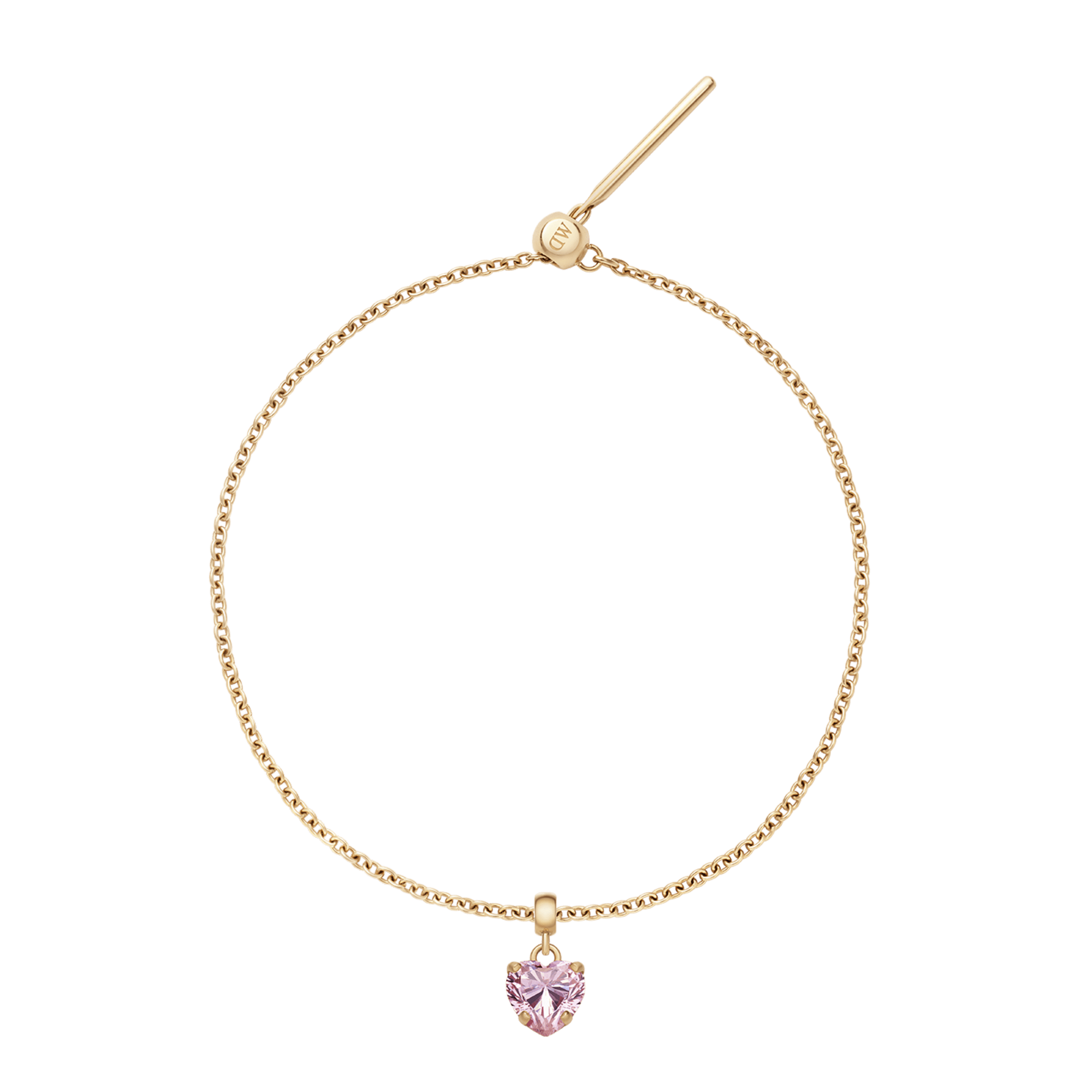 Heart Crystal Pink Gold Charm + Chain Bracelet G