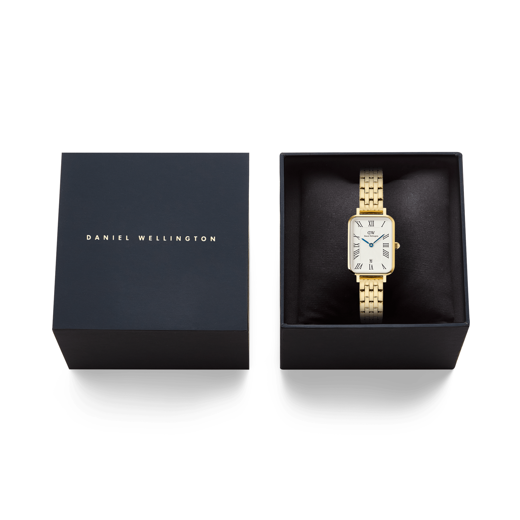 Quadro  Roman Numerals Date 5-link Gold