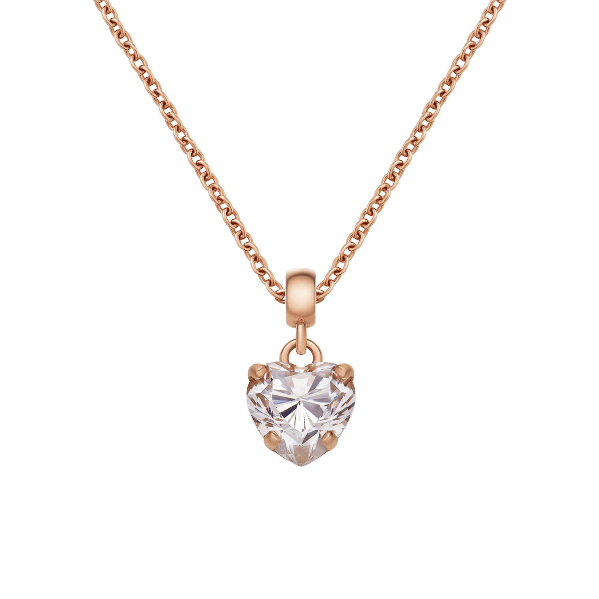 Heart Crystal White Rose Gold Charm + Chain Necklace RG