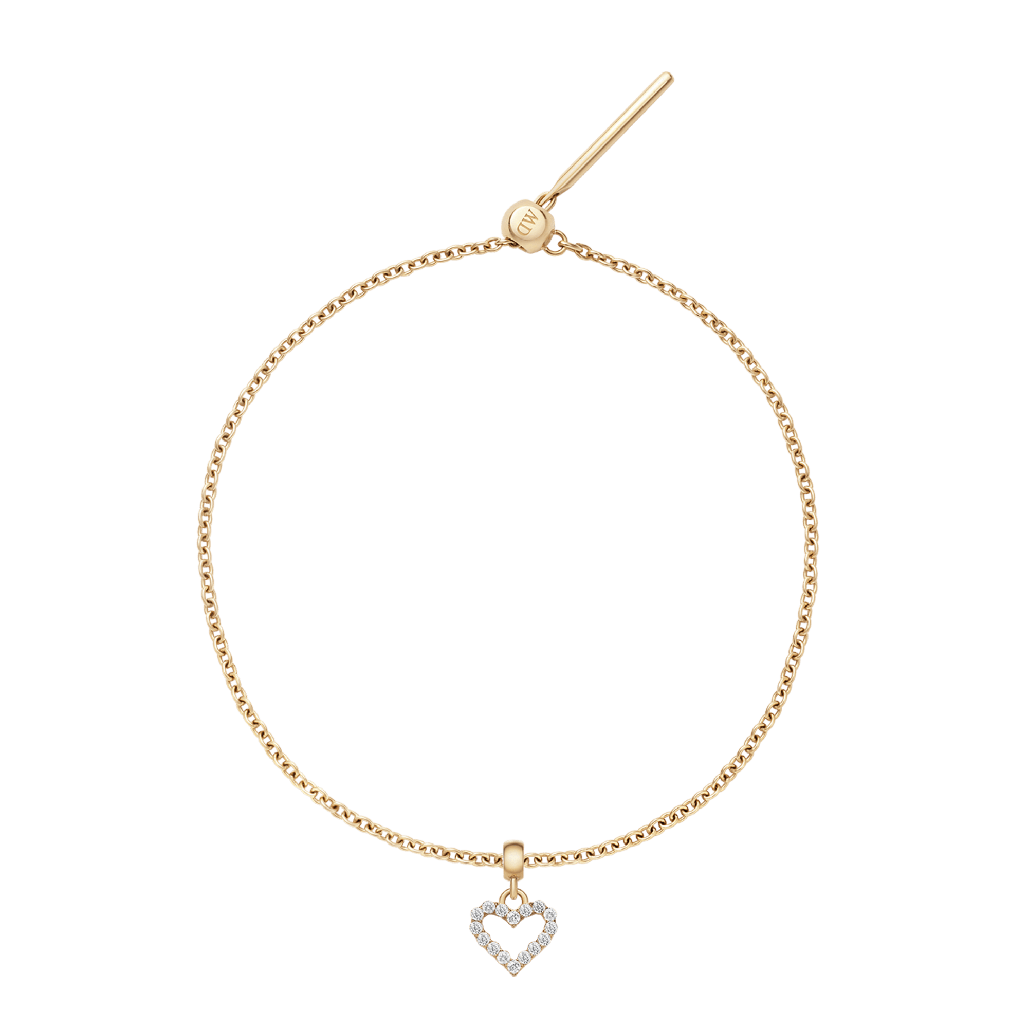 Heart Contour White Crystal Gold Charm + Chain Bracelet G