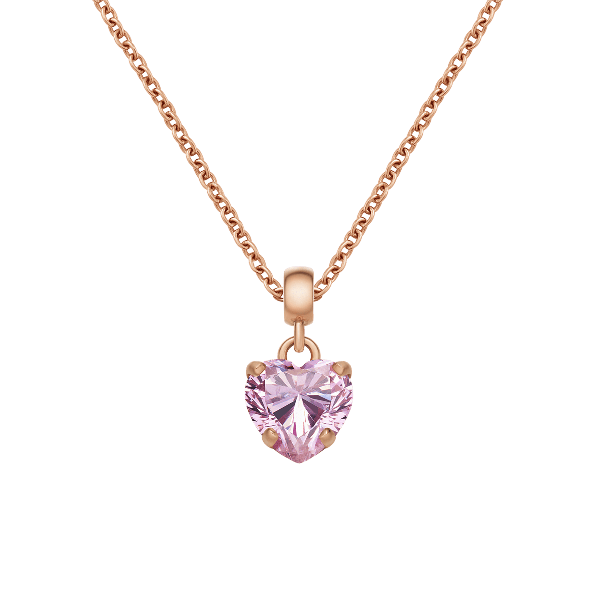 Heart Crystal Pink Rose Gold Charm + Chain Necklace RG