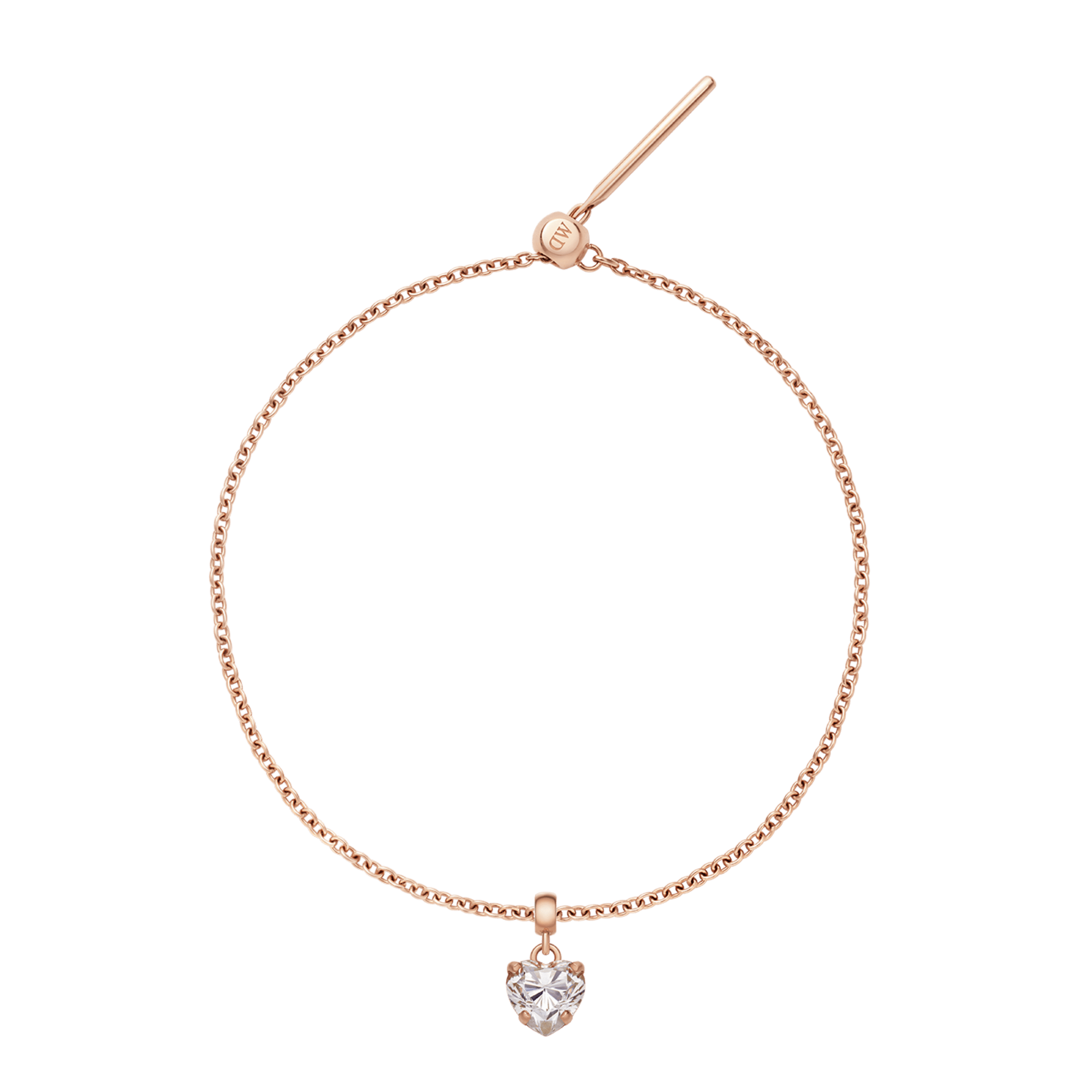 Heart Crystal White Rose Gold Charm + Chain Bracelet RG
