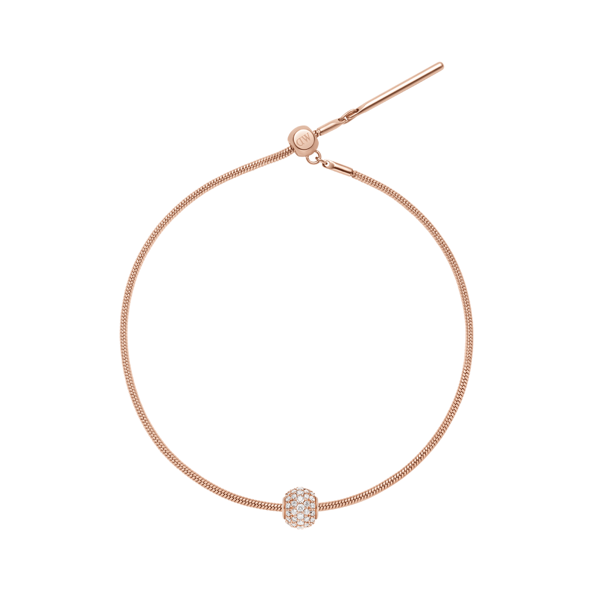 Pave Orb White Crystal Rose Gold Charm + Snake Bracelet RG