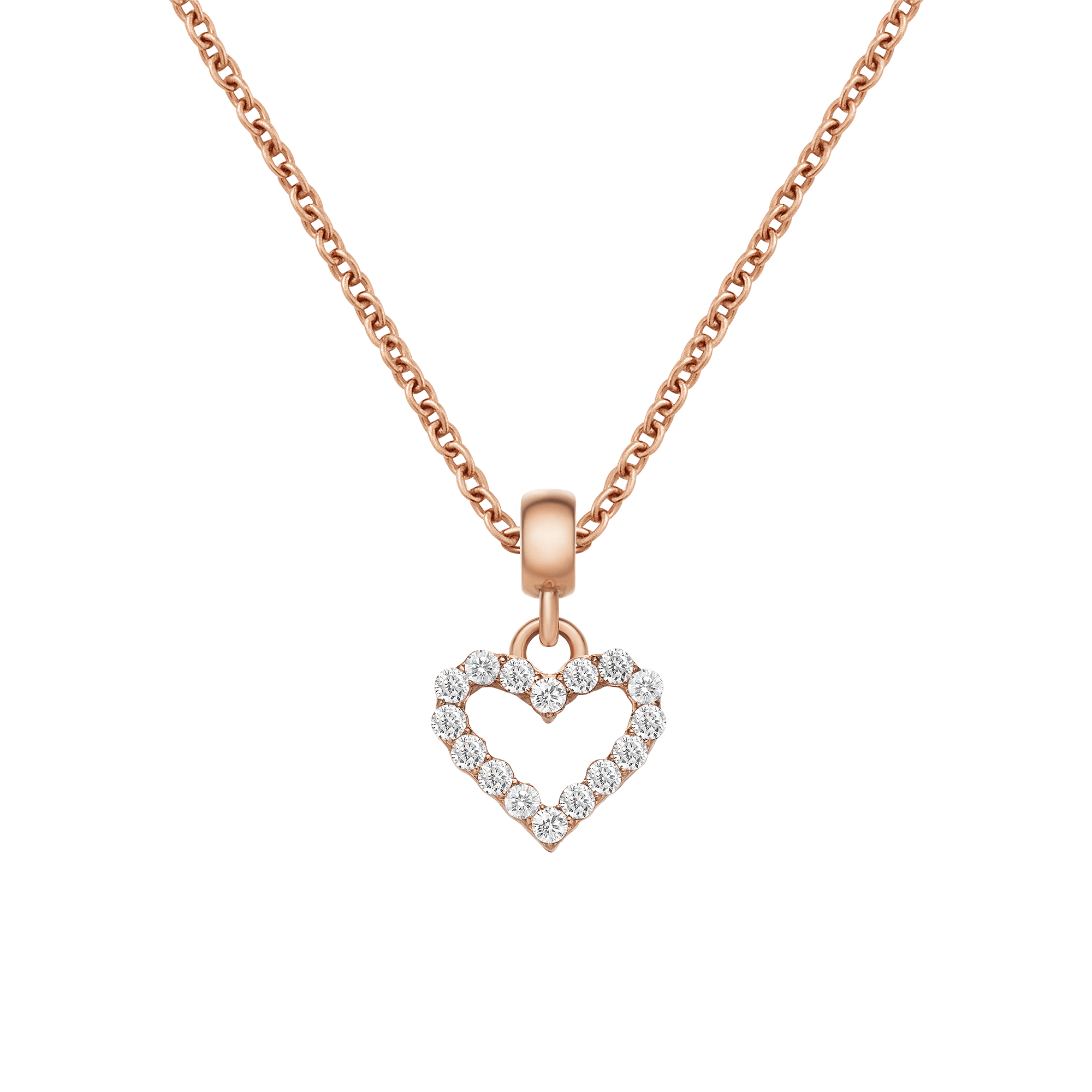 Heart Contour White Crystal Charm Rose Gold
