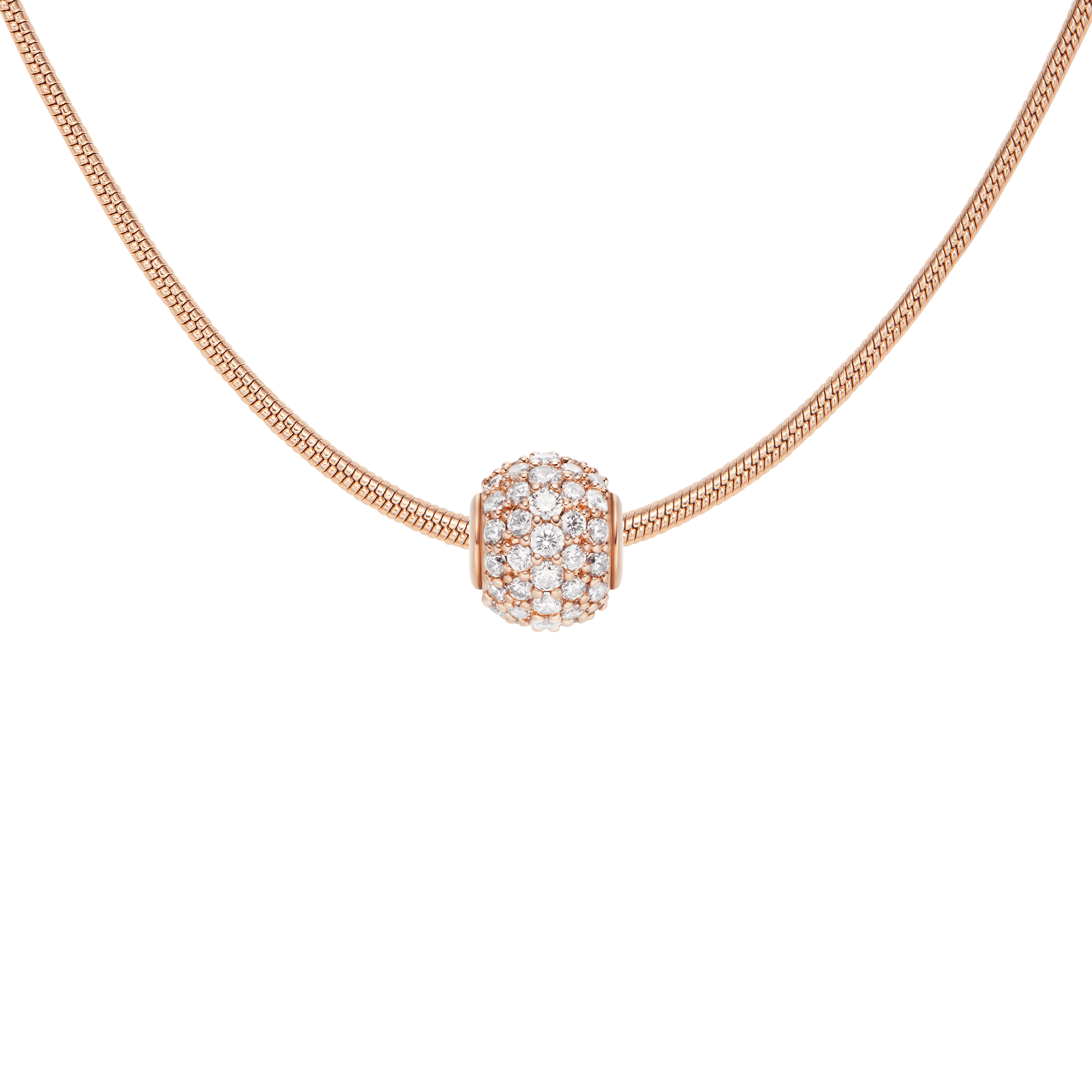 Pave Orb White Crystal Rose Gold Charm + Snake Necklace RG