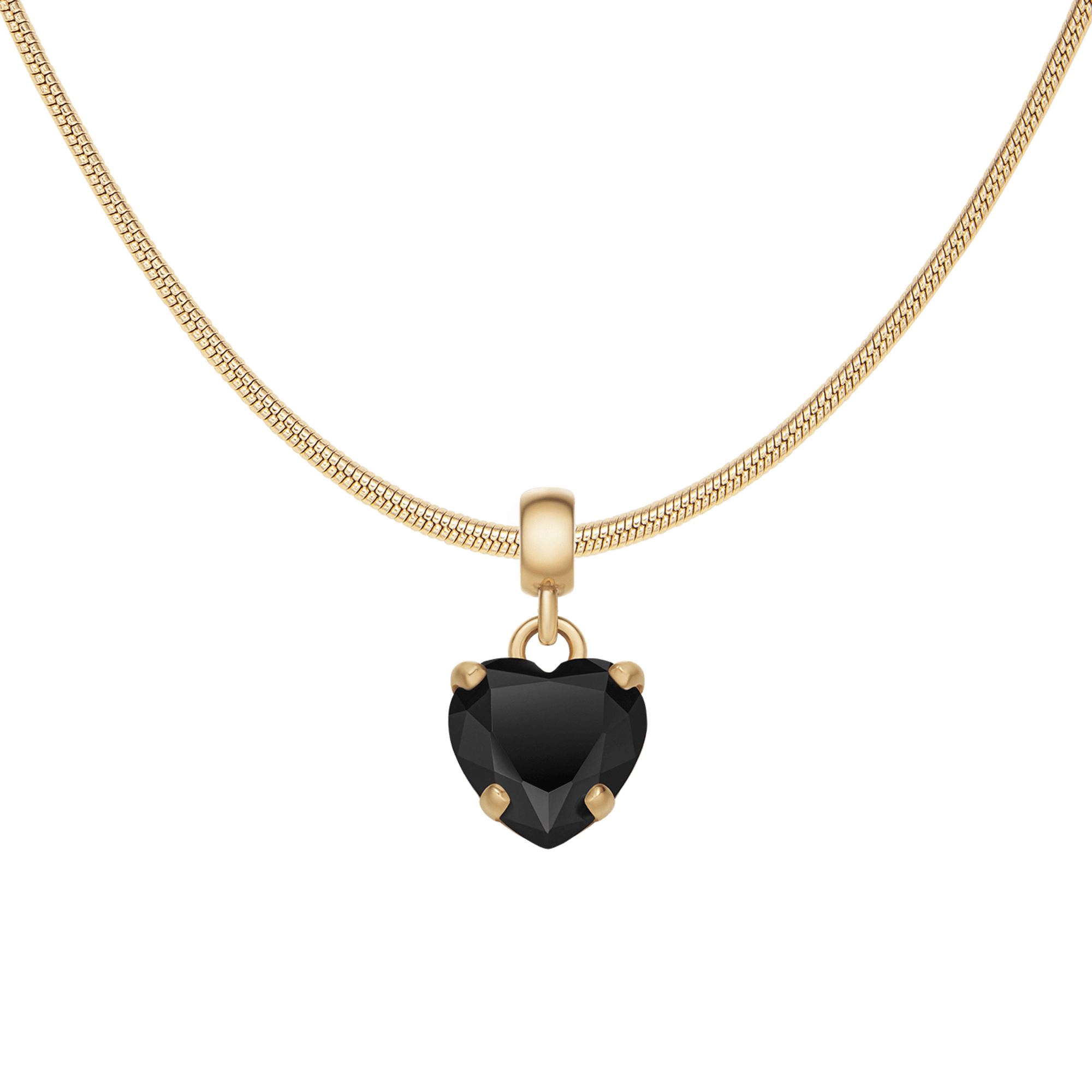 Heart Crystal Black Gold Charm + Snake Necklace G