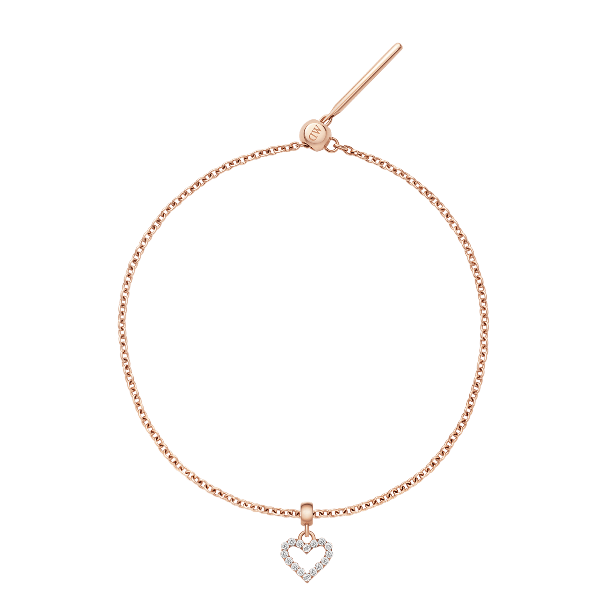 Heart Contour White Crystal Rose Gold Charm + Chain Bracelet RG