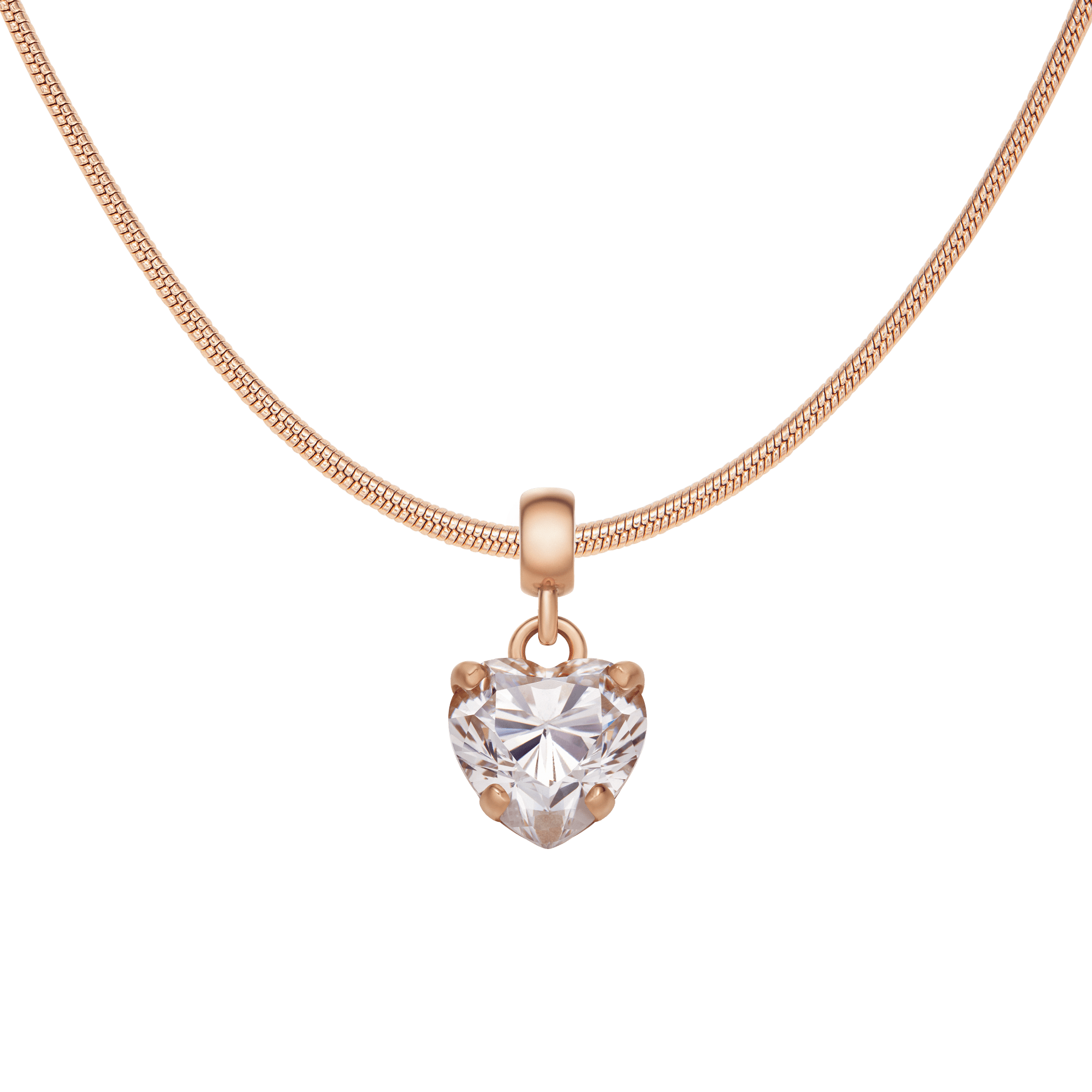 Heart Crystal White Rose Gold Charm + Snake Necklace RG