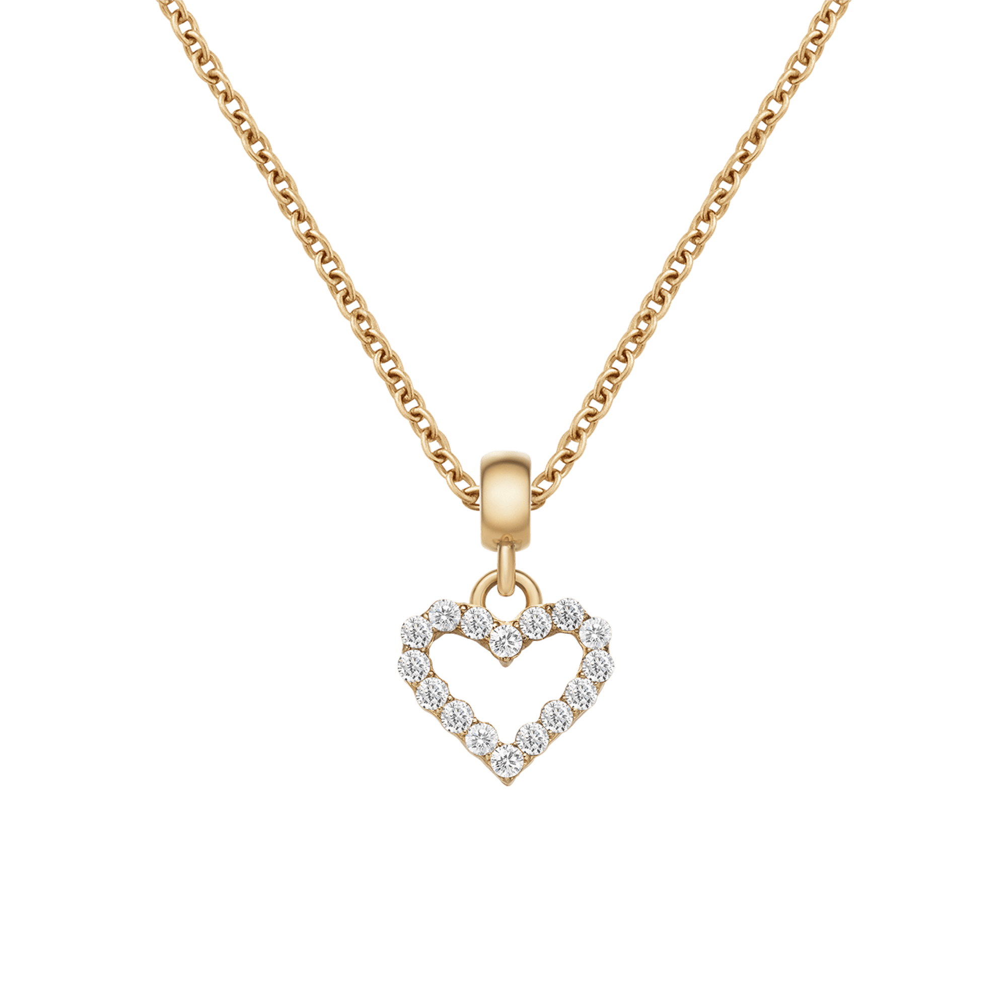 Heart Contour White Crystal Gold Charm + Chain Necklace G
